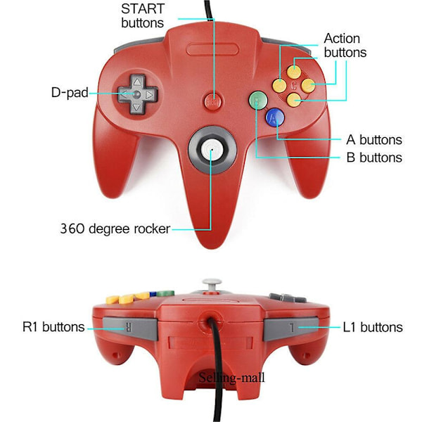Klassisk trådbunden handkontroll joystick kompatibel med Nintendo-64 N64 spelkonsol Transparent grön green