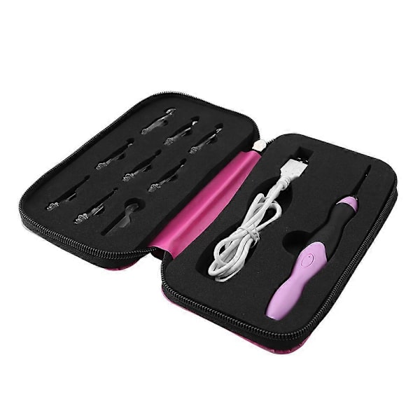9-i-1 USB-laddningsbar LED-upplyst virkningsset med rosa fodral