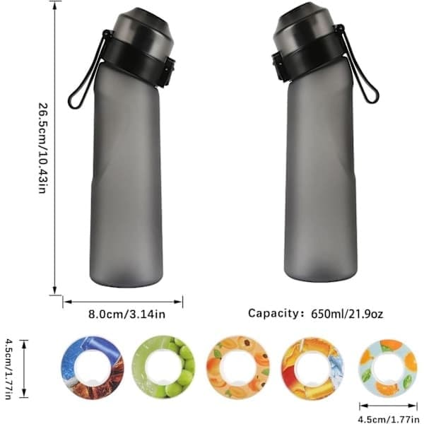 Vesipullo hedelmänmakuisilla kapseleilla, 650 ml maustettu vesimuki ulkoiluun 7 kapselilla
