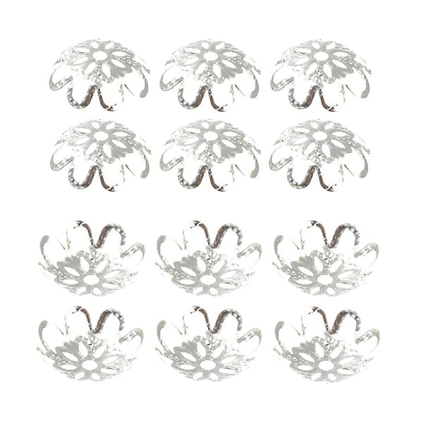 500 stk 10 mm gullfargede blomsterperlehetter hule blomsterperlehetter for smykkeproduksjon (sølv)