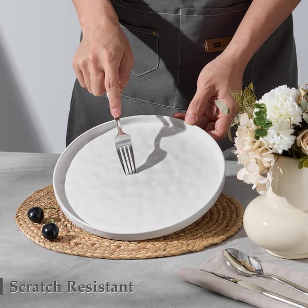 Middagstallrikar i stengods, set om 6, 26,3 cm / 10 tum, fläckig vit