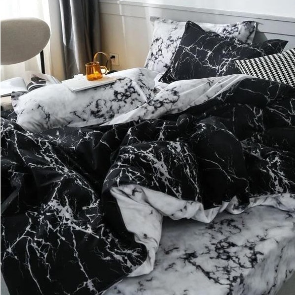Sängkläder 135x200cm marmor look svart vit modern sängkläder set