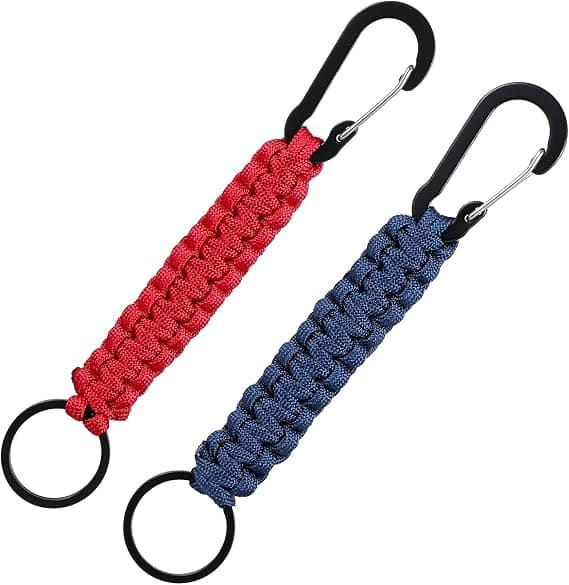 2 stk. nøgleringsholder kraftige clips nøglering med ring (rød, blå)