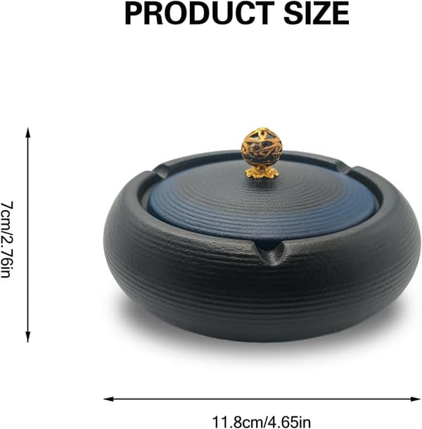Keramiskt utomhusaskfat med lock, Zen-svart, 11,8 cm, blått blue