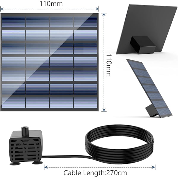 DIY Solcelledrevet Springvandspumpe, Solpanel Damdrevet Vandfunktionspumpe med 6 Dysers, DIY Solcelledrevet Dam Pumpe til Have, Fuglebad, Akvarium