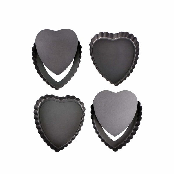 Quicheform hjertetærteform med løftebund lille 10 cm quichebageform tarteletforme bølgekant, skærefast - sæt med 4 stk.
