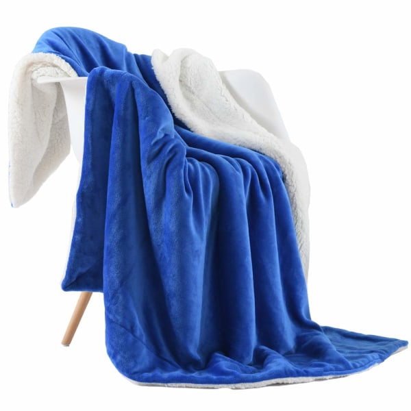 Flanellteppe Vendbart Sherpa-teppe Supermykt fuzzy plysjfleece for seng/sofa Lett(50"x60",Princess Blue)