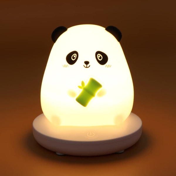 LED Nattlampa för barn, Söt Panda Nattlampa Mjuk silikon Nattlampa med Touch Sensor, USB Uppladdningsbar sänglampa för rumsinredning (Panda)