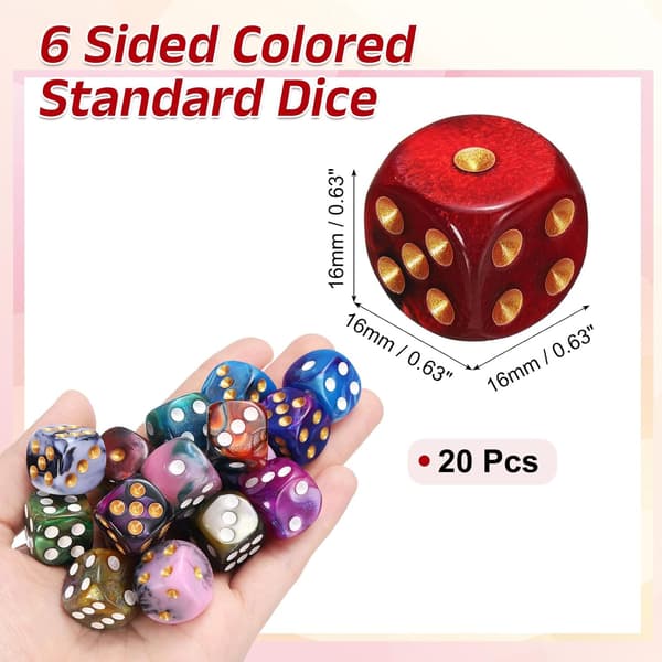 20 stk. 6-sidede standardterninger, 2 farver 16 mm mini polyhedrale perlemønster spilterningssæt til bordspil, rød og sort/guld prik red+black