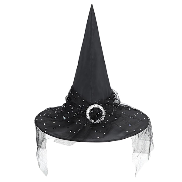 Halloween Witch Hat for Women Steeple Lace Halloween Costume Accessory for Party- Lace-black