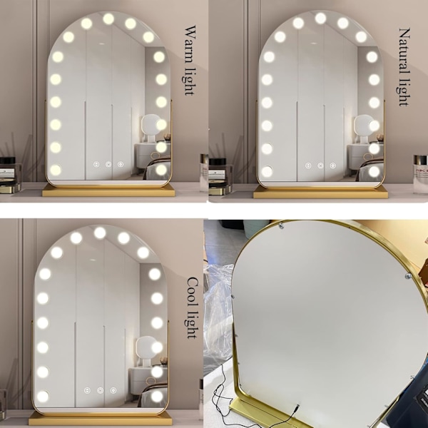 Skrivbords LED-sminkningsspegel Sovrum Toalettbord Touch Control 360° Roterande Sminkningsspegel