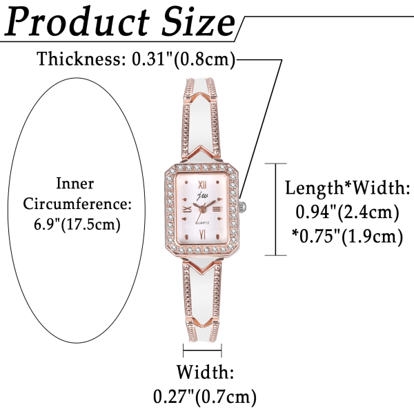 Watch Elegant analog kvartsarmbandsklocka Watch Strass rektangulära romerska siffror Spänne watch med metallarmband roséguld/silver