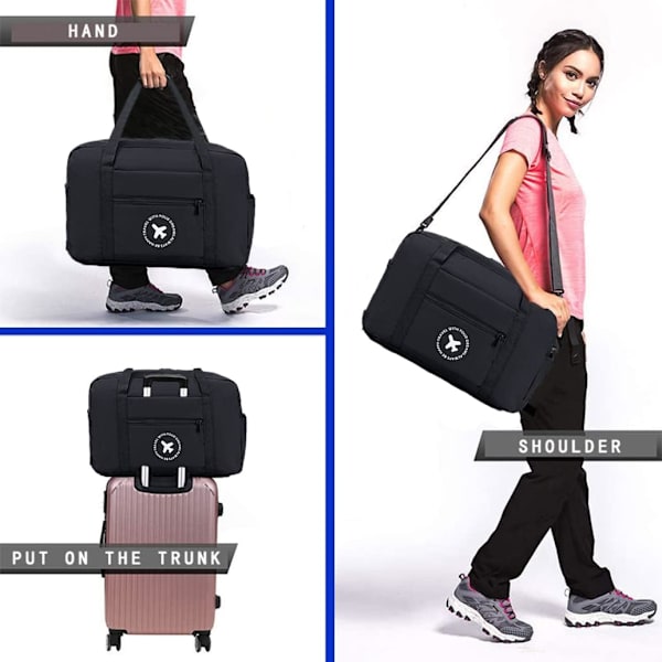 Ryanair Kabinekuffert 40x20x25 Rejsetaske 2 Pak Foldbar Under-sæde Kabinekuffert Vandtæt Weekendtaske Letvægts Håndbagage black 2 park
