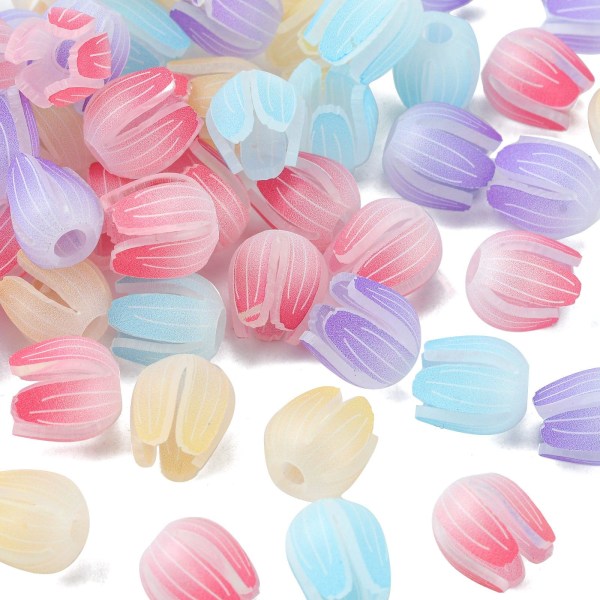 40 st Färgglada tulpanknoppar Pärlor ogenomskinliga blompärlor i akryl Kepsar Spacer Lösa pärlor för gör-det-själv-hantverk Hitta smyckenstillbehör