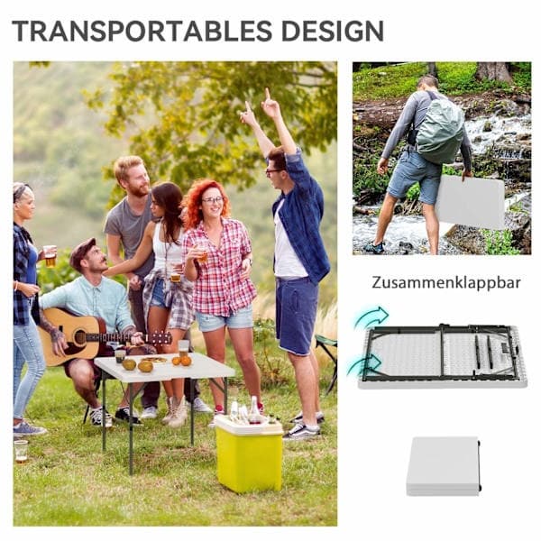 Rootz Sammenklappeligt Picnicbord, Justerbart Højde Campingbord, 86x86x74cm, Nem Transport