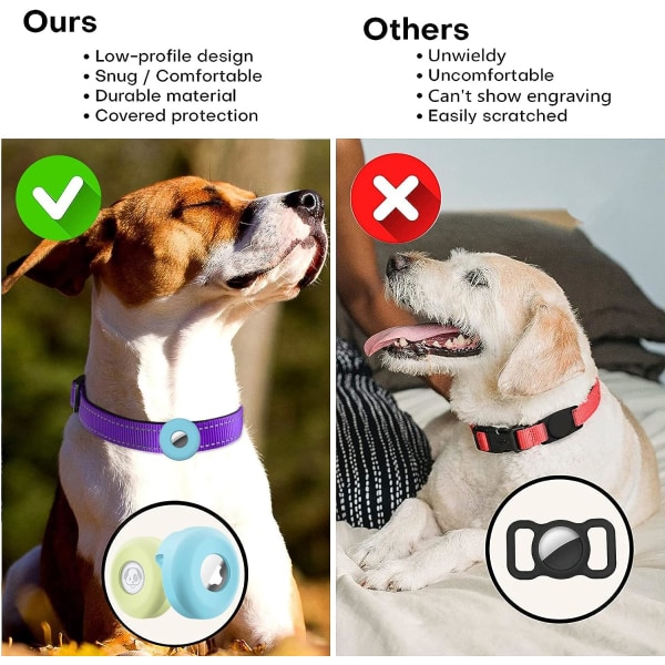 Airtag hundehalsbåndsholder [2 pakke] Silikone Vandtæt beskyttende luftmærke til kattehalsbånd, til Apple Airtags Kompatibel med kæledyrshalsbånd Loop Hunde Katte