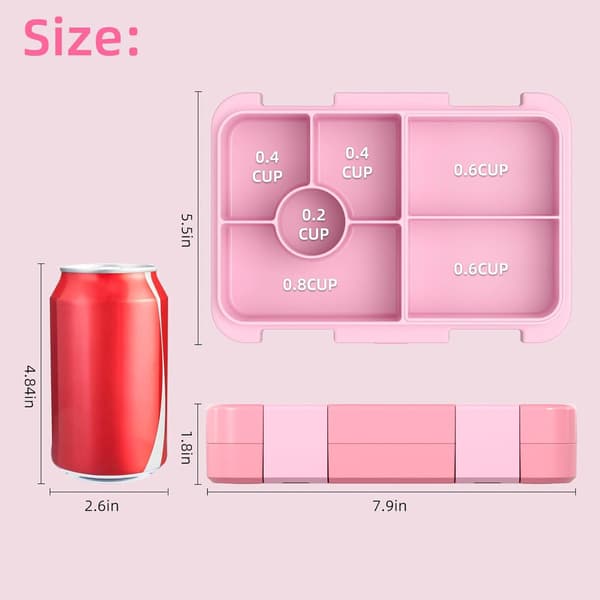 1 stk Bento matboks for barn, med 6 rom for barn, (rosa, 5,5*7,9*1,8 tommer) pink