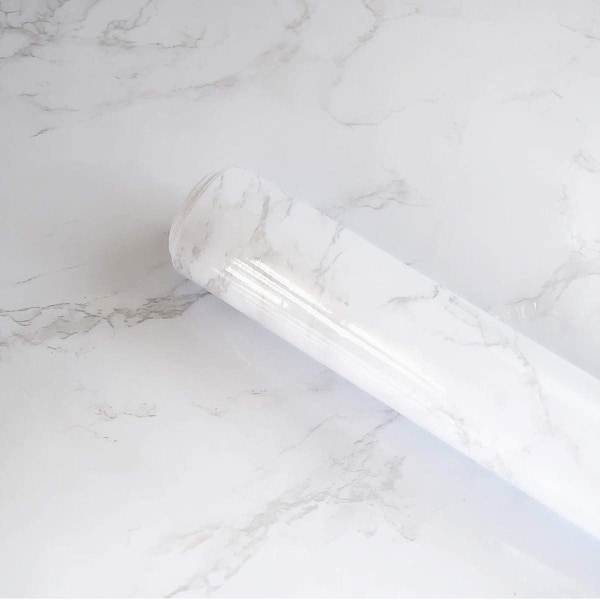 60cmx10m selvklæbende marmorfilm til møbler Hvid tapet Møbelklistermærke DIY