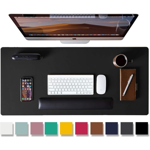Skrivbordsskydd i läder, musmatta, skrivbordsmatta, halkfri PU-läderskrivbordsdyna, skrivbordsunderlägg för bärbar dator, vattentät (svart, 31,5" x 15,7")