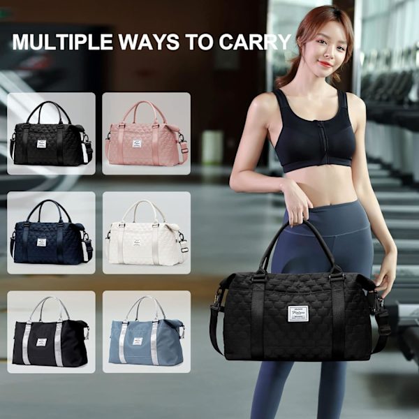 Weekender Duffel Bags til Kvinder og Mænd, Rejsetasker til Fly, Søde Sports Gym Dance Taske Overnatning Bagage Taske med Våd Lomme black