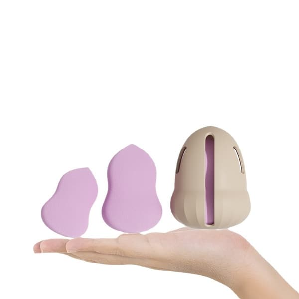 Silikonhållare för sminksvamp 2-pack kompatibel med resevänligt fodral med elastisk öppning och ventilerande design Beige Beige