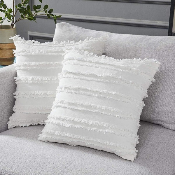 Valkoiset tyynynpäälliset sohvatuoliin, puuvillaiset pellavaiset koristetyynyt, tyynynpäälliset, 18 x 18 tuumaa, 2 kpl set , ei välikkeitä