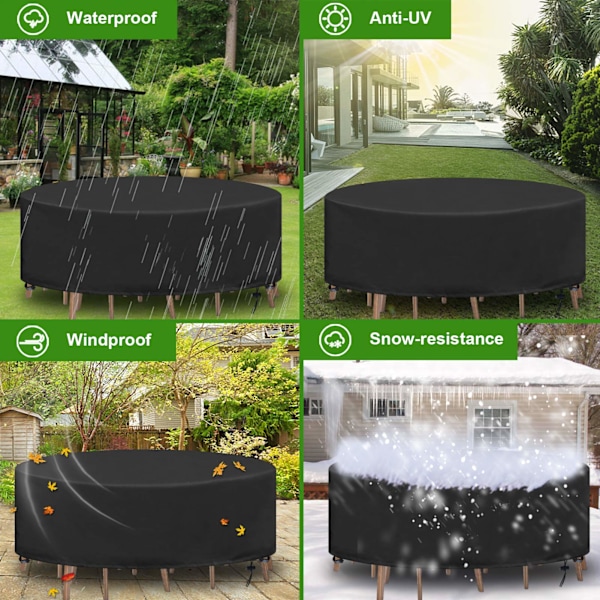 Pyöreä puutarhapöydän suojuspeite Tarpaulin Ulkokäyttöön Puutarha Olohuone Vedenpitävä Anti-UV Oxford Vahva Puutarhapöydän ja tuolin suojus Ø227X100CM 227*100cm