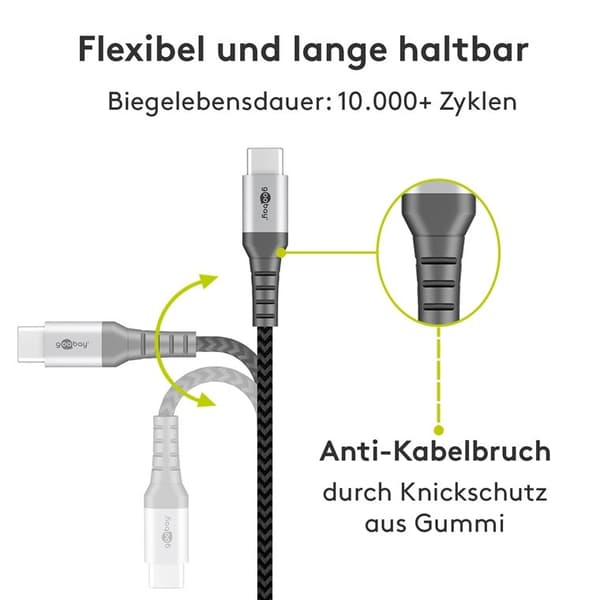USB-C™ til USB-A tekstilkabel med metalkontakter 0,5 m