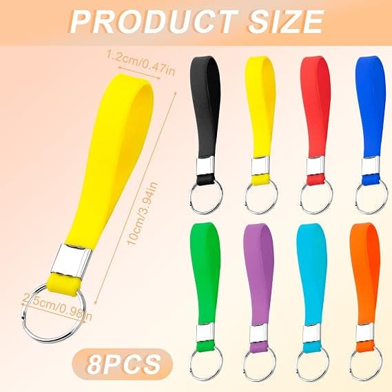 8PCS Nyckelringar Kraftiga Flerpack Nyckelbricka Identifiering Silikon Nyckelringsöglor Gummi Snodd Elastisk
