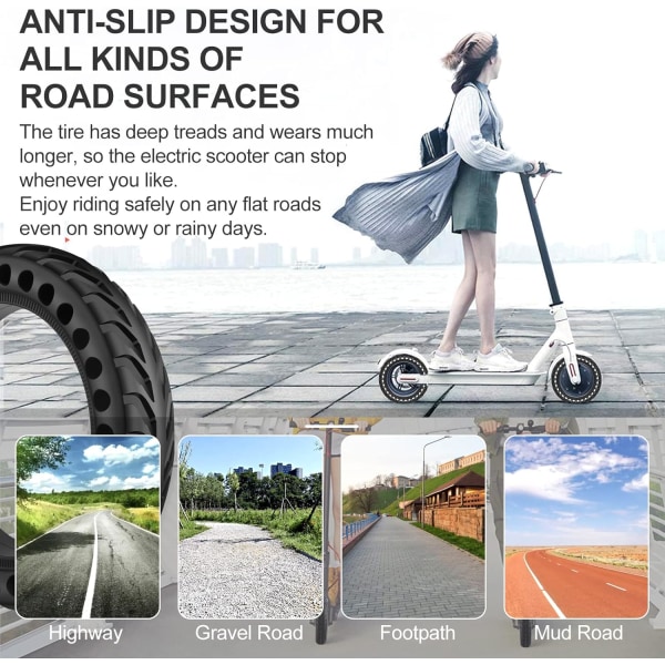 2 stk. 8,5 tommer massive dæk til elektrisk scooter, 8 1/2 x2 scooter dæk, 50/75-6,1 dæk kompatibel med Xiaomi Pro 2 / M365 / M365 Pro / 1S / 3/3 Lite 2pcs