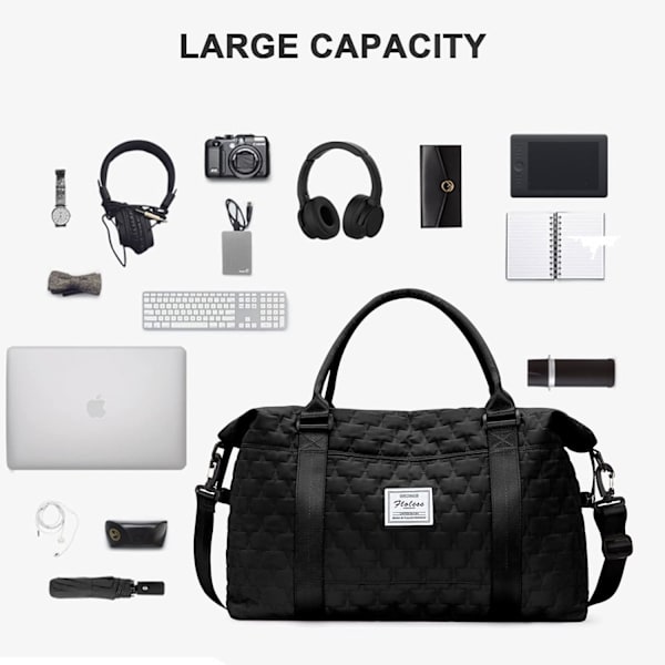 Weekender Duffel Bags til Kvinder og Mænd, Rejsetasker til Fly, Søde Sports Gym Dance Taske Overnatning Bagage Taske med Våd Lomme black