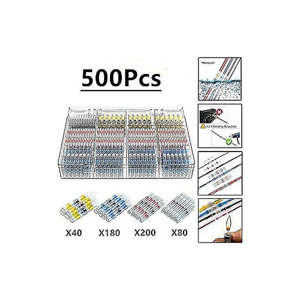 500pcs Electrical Lugs Solder Heat Shrink Tubing,maidodo Heat Shrink Solder Butt Seal Insulated Electrical Connectors