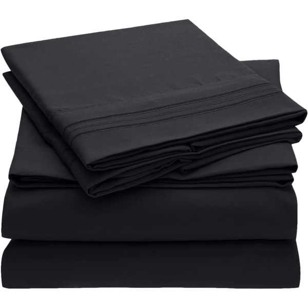 Sengetøjssæt - 1800 sengetøj - rynker, falmer, pletbestandigt - 3 dele (dobbelt, sort)