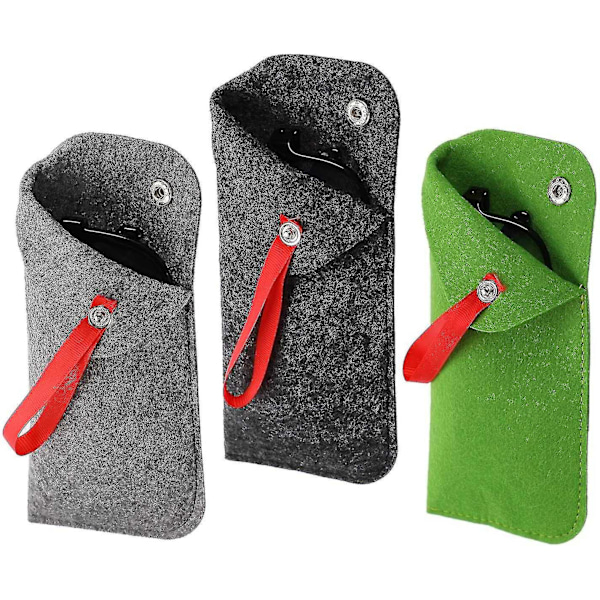 Blødt Brilletui 3-pak, Filt Portable Rejse Slip-In Brilletui, Blødt Solbrilletui Pose