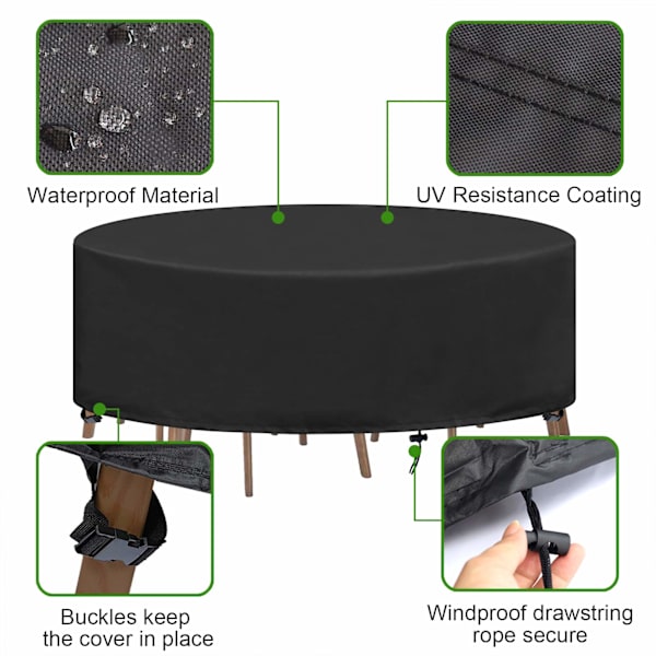 Pyöreä puutarhapöydän suojuspeite Tarpaulin Ulkokäyttöön Puutarha Olohuone Vedenpitävä Anti-UV Oxford Vahva Puutarhapöydän ja tuolin suojus Ø227X100CM 227*100cm