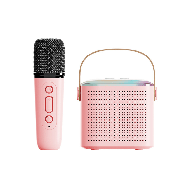 Bærbar karaokemaskin med trådløse mikrofoner, USB oppladbar karaokehøyttaler med festlys for barn og voksne, bursdag-rosa