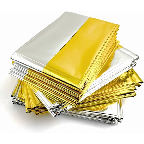 10-pack 210x130cm Extra Stora Nödblanketter i Folie Guld Vattentät Mylar Överlevnadsfolie Varma för Camping Vandring Ryggsäck Första Hjälpen-kit 130*210cm