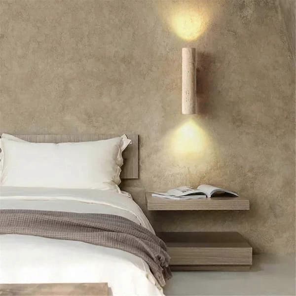 Veggmontert lampe i travertinstein med E27-pære for soverom, stue, gang