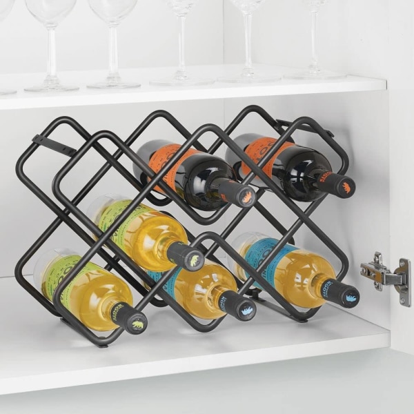 Sett med 2 vin- og flaskestativer - vakkert vinstativ med 3 nivåer laget av metall for opptil 16 flasker - frittstående hylle for vinflasker - svart