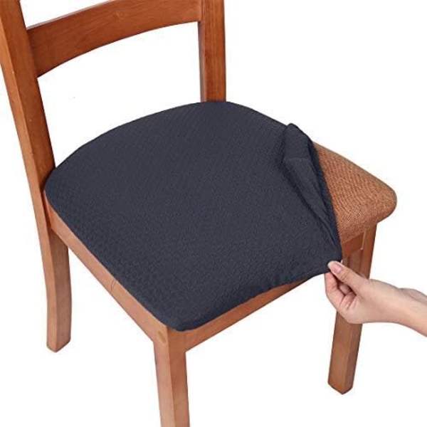Stretch jacquard ruokapöydän tuolin istuinpäälliset, irrotettavat pestävät pölynkestävät ruokasalin tuolin istuintyynyn päälliset solmioin - 4 kpl set , tummanharmaa