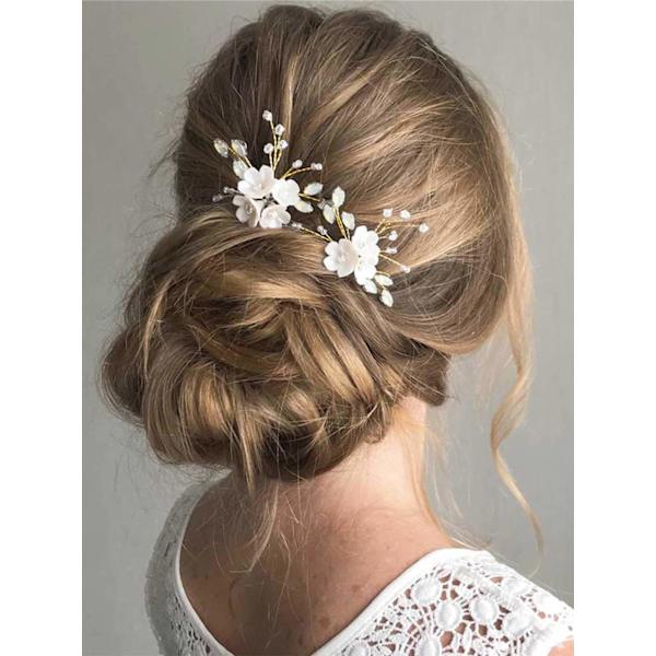 Bröllopshårnålar Silver Sparkly Rhinestones Pärlor Blomhårnål Brudhårprydnader Gorgeous (Guld)