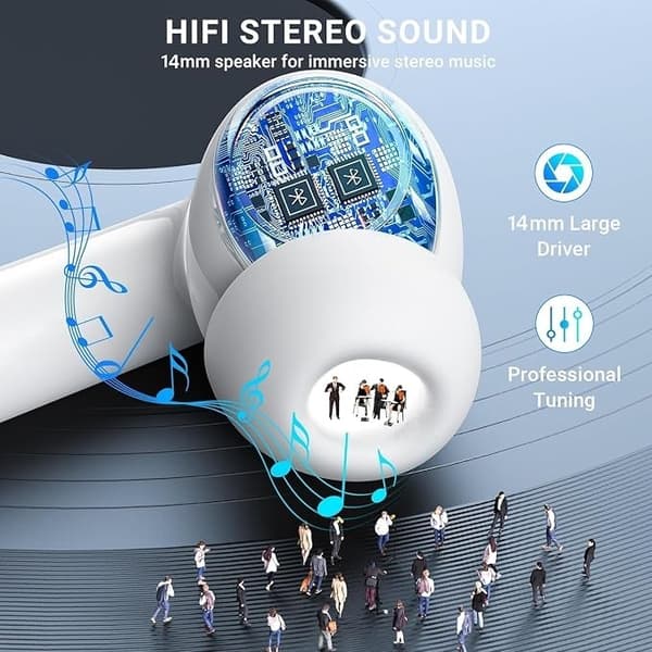Trådløse hovedtelefoner Bluetooth 5.0, støjreducerende in-ear hovedtelefoner med 3D-stereo, dyb bas sportshovedtelefoner til Android Samsung iPhone