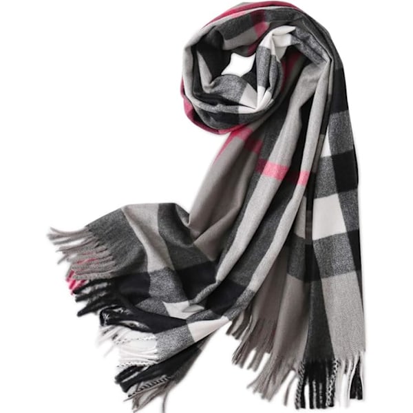 Classic Plaid Scarf Women Winter Shawl Classic Plaid Pattern Soft Thickened Imitation Cashmere (grey)