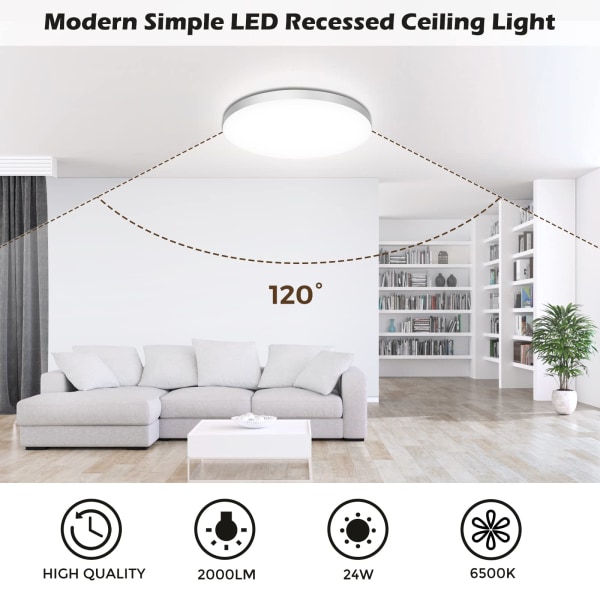 LED ceiling light lamp ceiling ceiling lamp LED 24W, 6500K, 2000LM, IP44 waterproof round modern simple white bathroom lamp for basement lamp Ø30cm