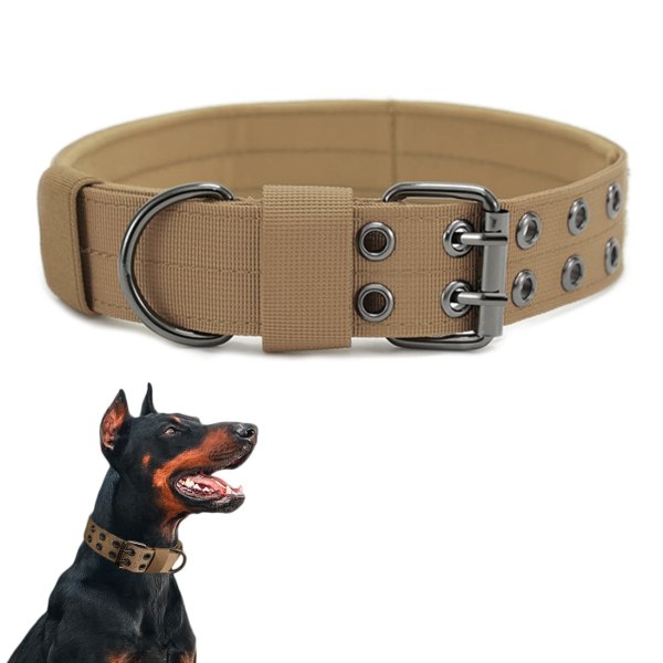 Hundehalsbånd - Militært hundehalsbånd Nylon justerbart træningshalsbånd Heavy Duty metalspænde til mellemstore hunde (M, brun)