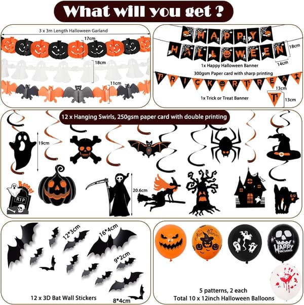 Halloween Dekorationer Inomhus Set - Happy Halloween Banner & Vimpel