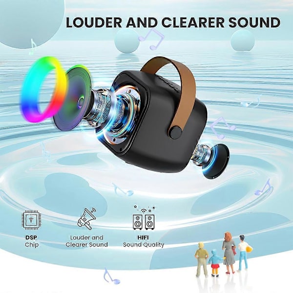 Karaoke-laite lapsille ja aikuisille, Mini kannettava Bluetooth-karaokekaiutin 2 langattomalla mikrofonilla ja valolla Black 2 mic