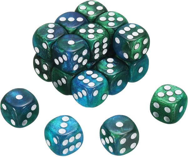 20 stk. 6-sidede standardterninger, 2 farver 16 mm mini polyhedrale perlemønster spilterningssæt til bordspil, blå og grøn/hvid prik blue+green