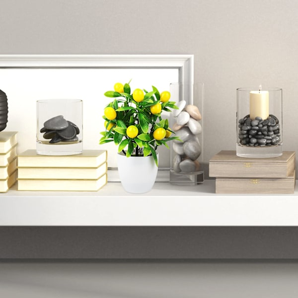 Keinotekoinen Bonsai-ruukut Sitruunapuu Keinotekoinen Hedelmäpuu Keinotekoinen Sitruuna Mini Bonsai Kotiin Toimistojuhliin Keittiöpuutarhan Pöydän Koristelu 2 Pakkausta