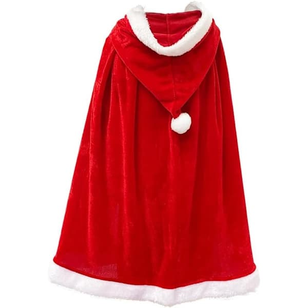 Julefløjlssjal kappe fru julemandskappe kappe Halloween kostume rød hætte 90cm/35
